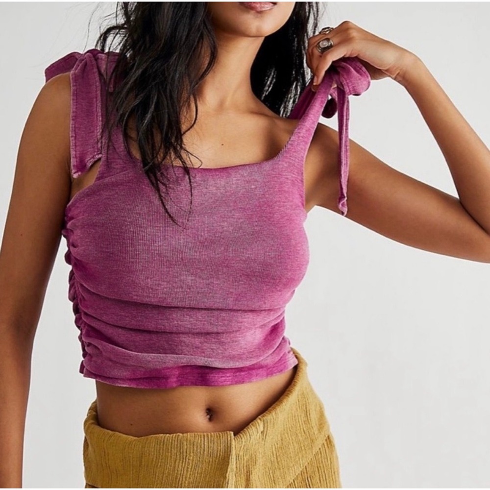 Free People Boulevard Tank Cropped Dragonfruit Bows Women's Size Smll